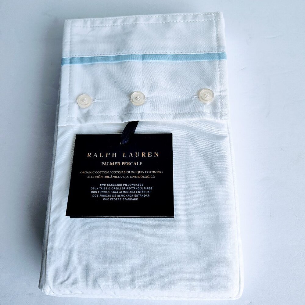 Ralph Lauren White Palmer Percale Organic Cotton STD Pillowcases